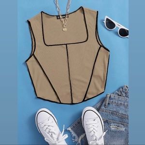 Square Neck Khaki Tan Womens Cropped Tank Top